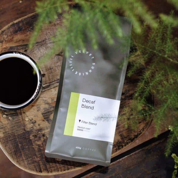 Velvet Sunrise Decaf Blend coffee beans bag
